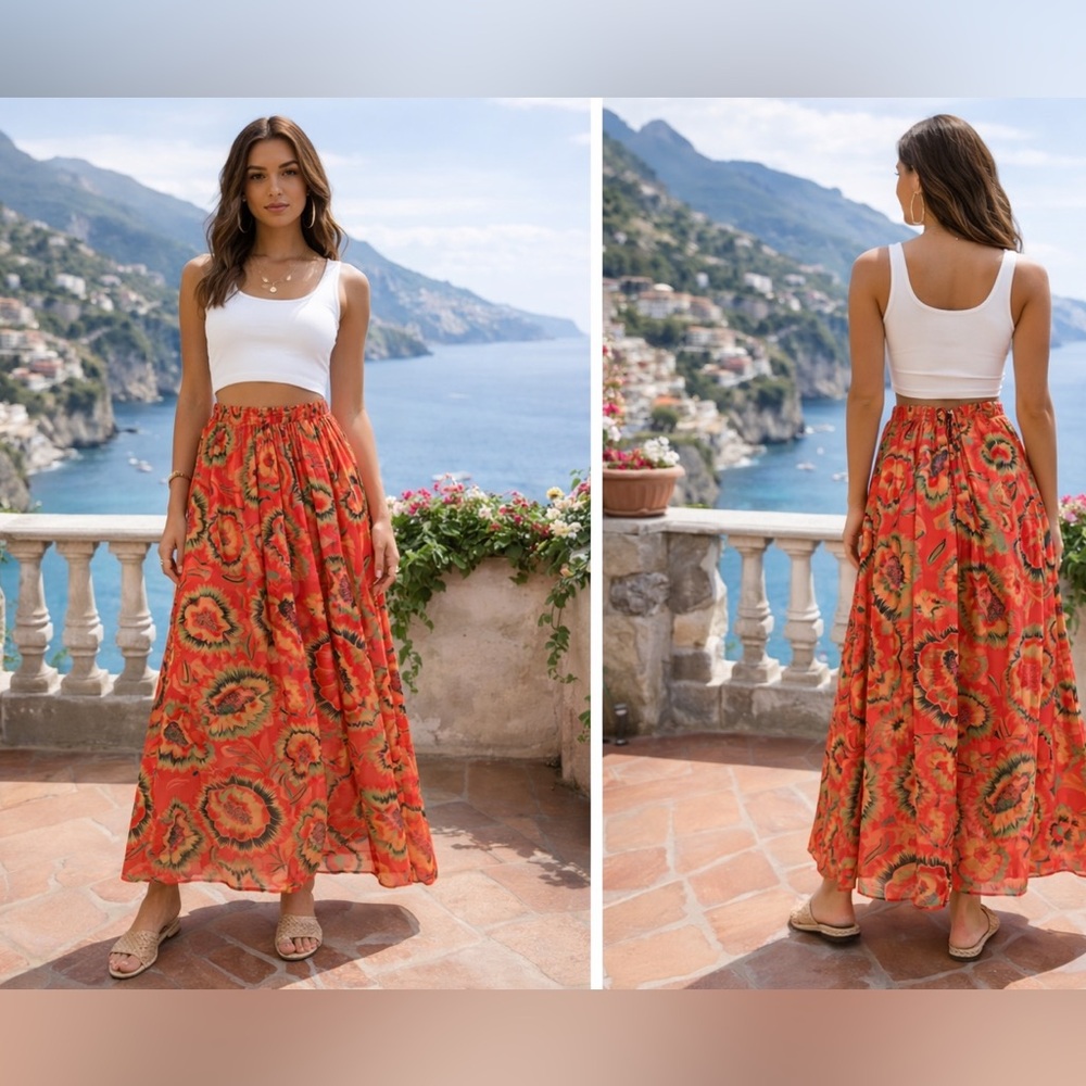 NWT Cristian Siriano NWT Red Floral Resort Maxi Skirt